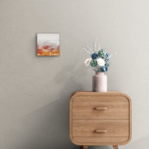 Views of Nature 80 - 8x8 Inch Original Painting - Colorful flowers on small wooden cabinet copy 1 scaled