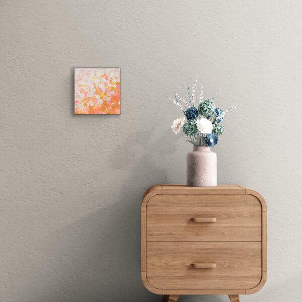 Infinity 10 - 8x8 Inch Original Painting - Colorful flowers on small wooden cabinet copy scaled