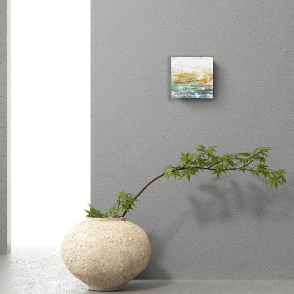 Views of Nature 82 - 8x8 Inch Original Painting - Stone urn with leafy plant copy scaled